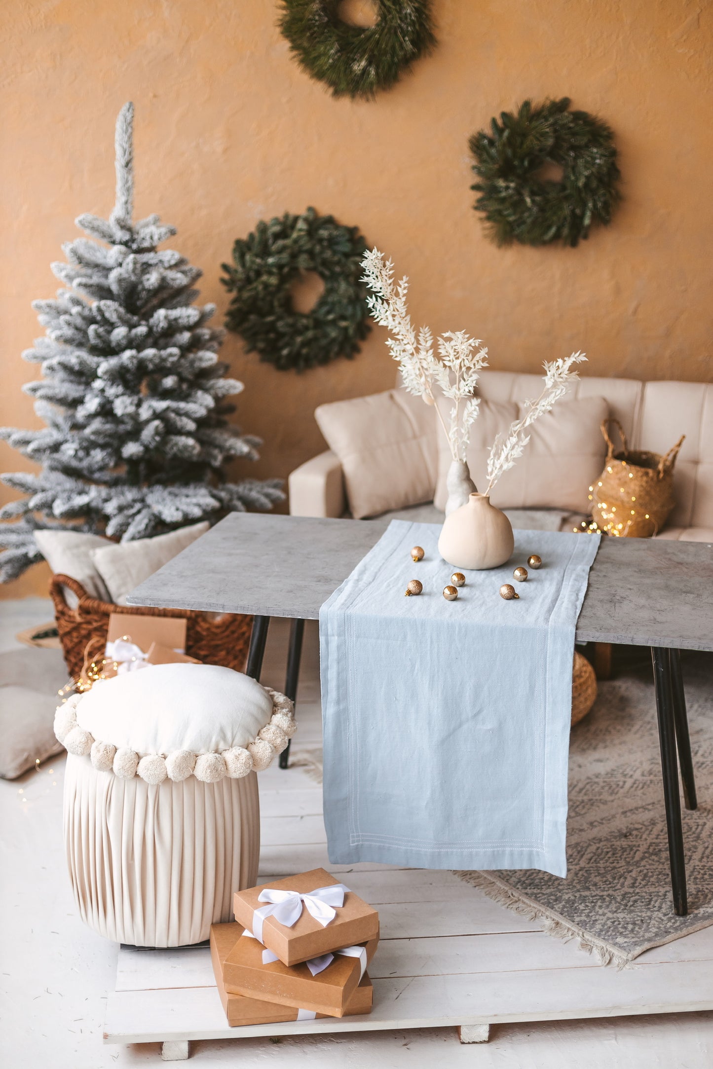 Stonewashed Linen Rustic Table Runner