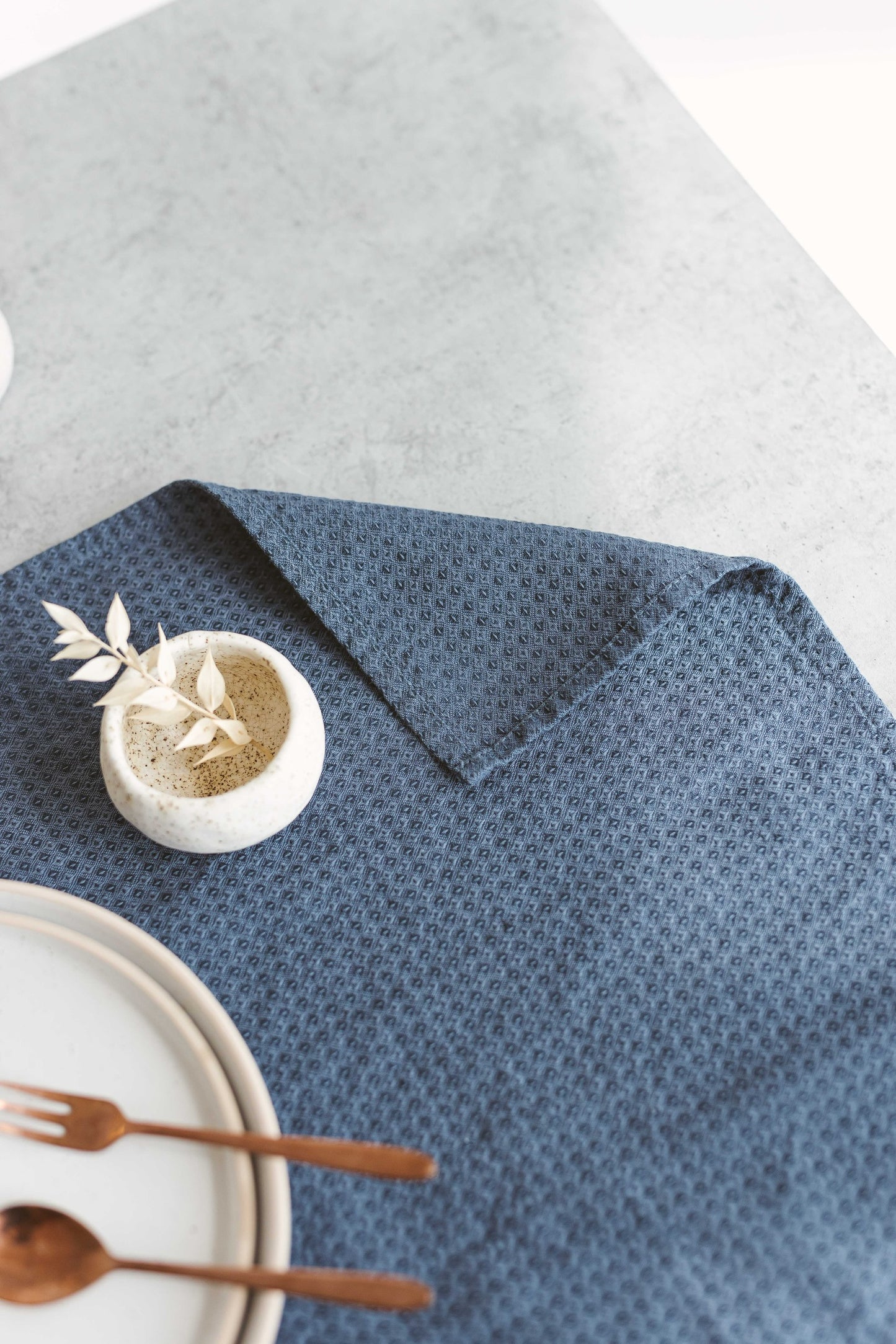 Linen Tea Towel Diamond Pattern Woven