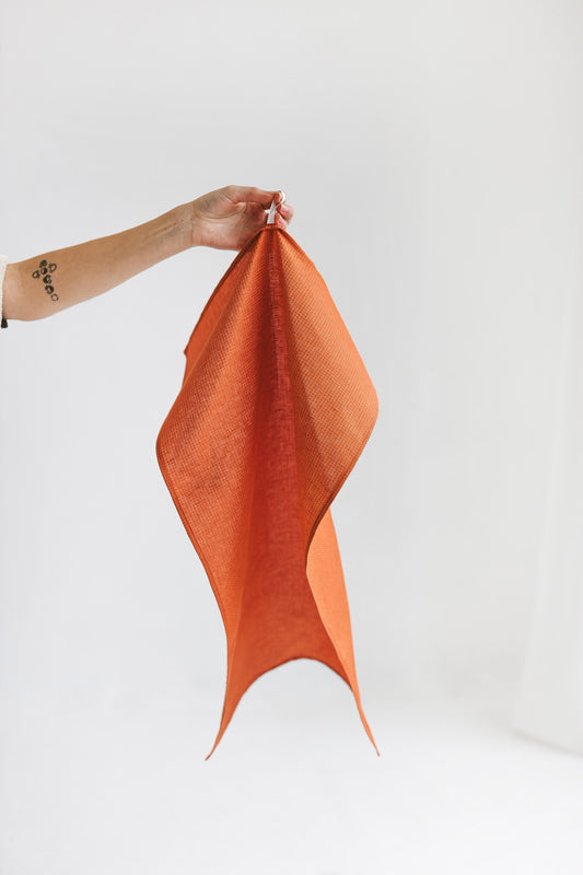 Waffle Orange Linen Tea Towel