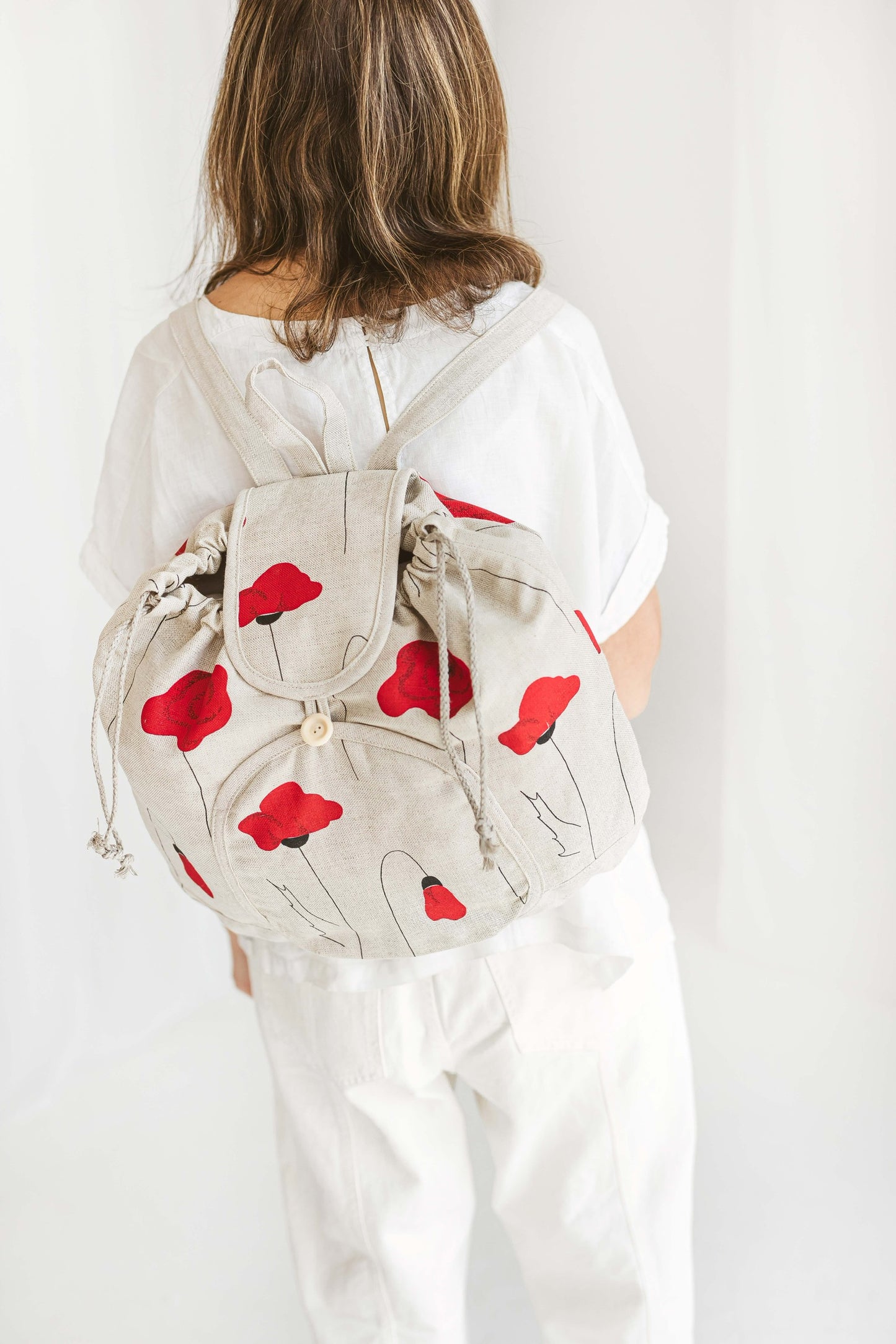 Large Drawstring Backpack Poppies