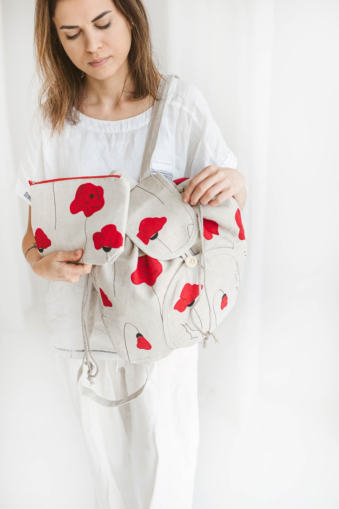 Large Drawstring Backpack Poppies