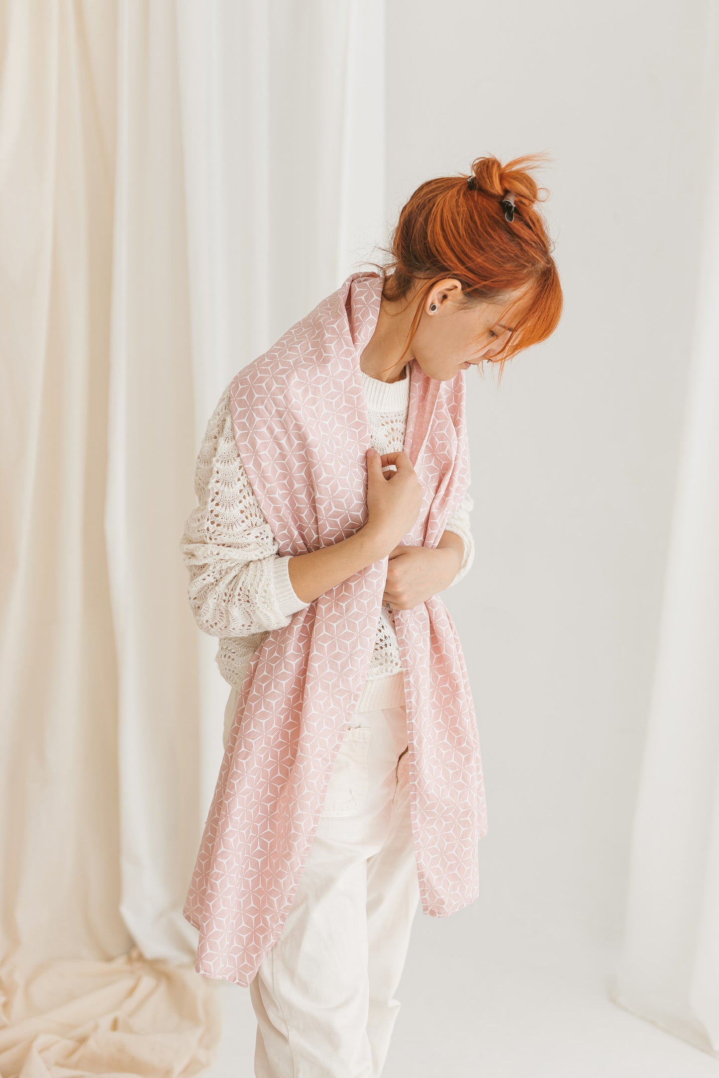 Long Linen Scarf/Shawl in Star Print