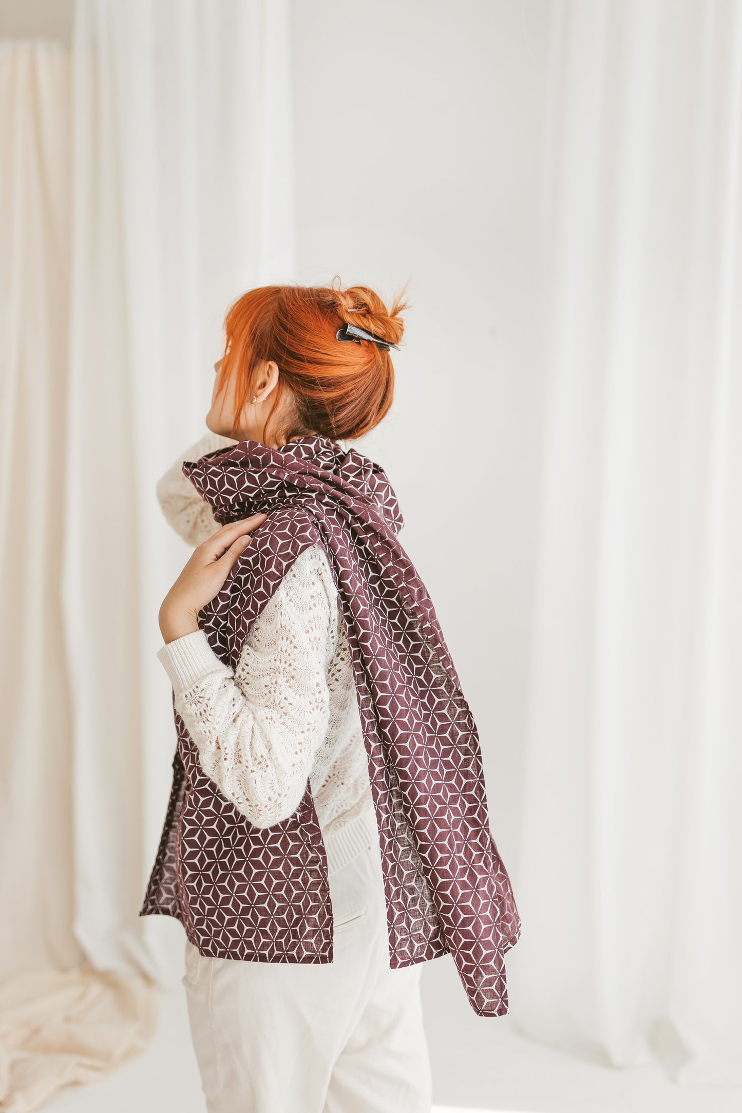 Long Linen Scarf/Shawl in Star Print