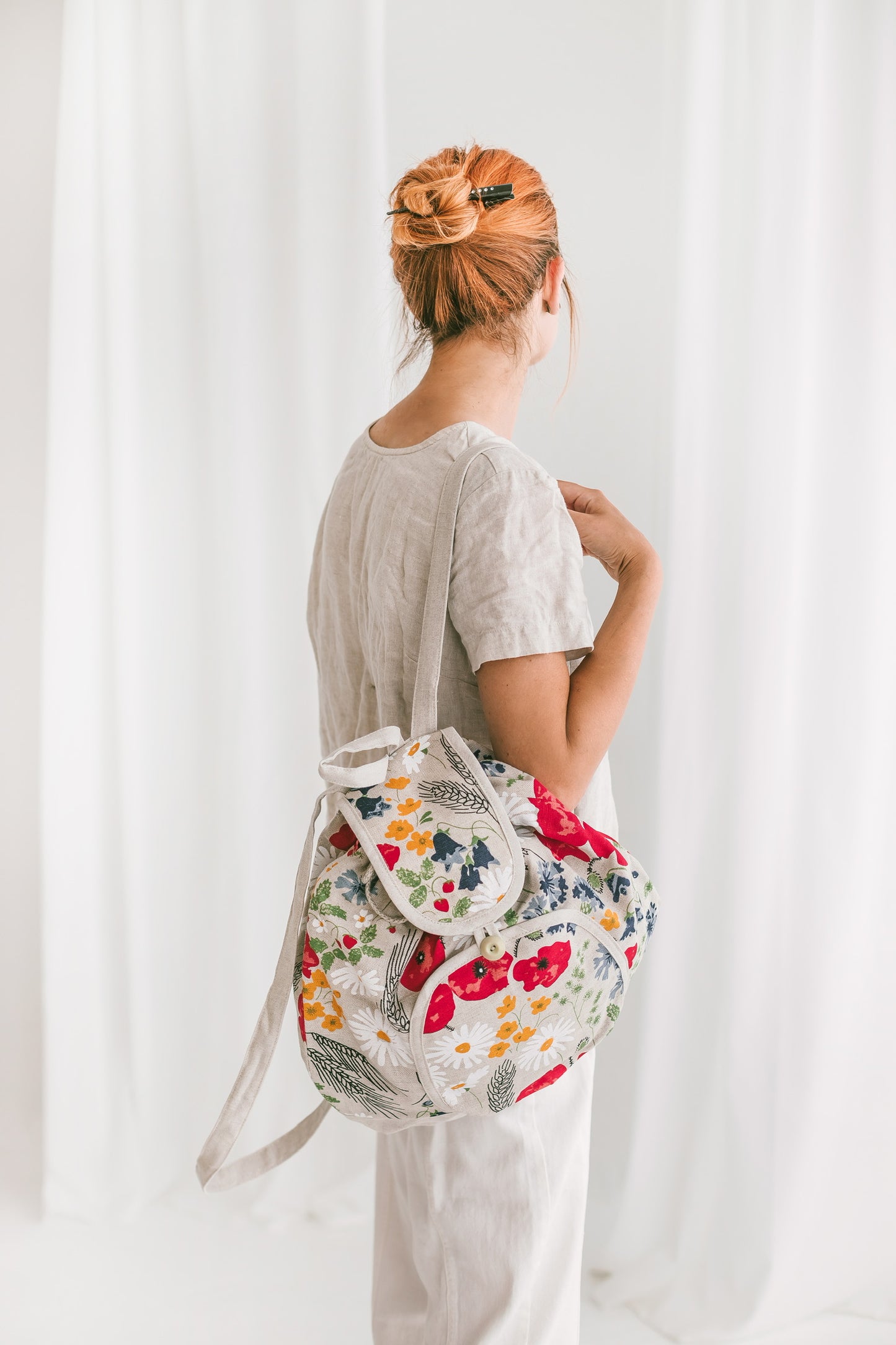 Large Drawstring Backpack Wildflowers