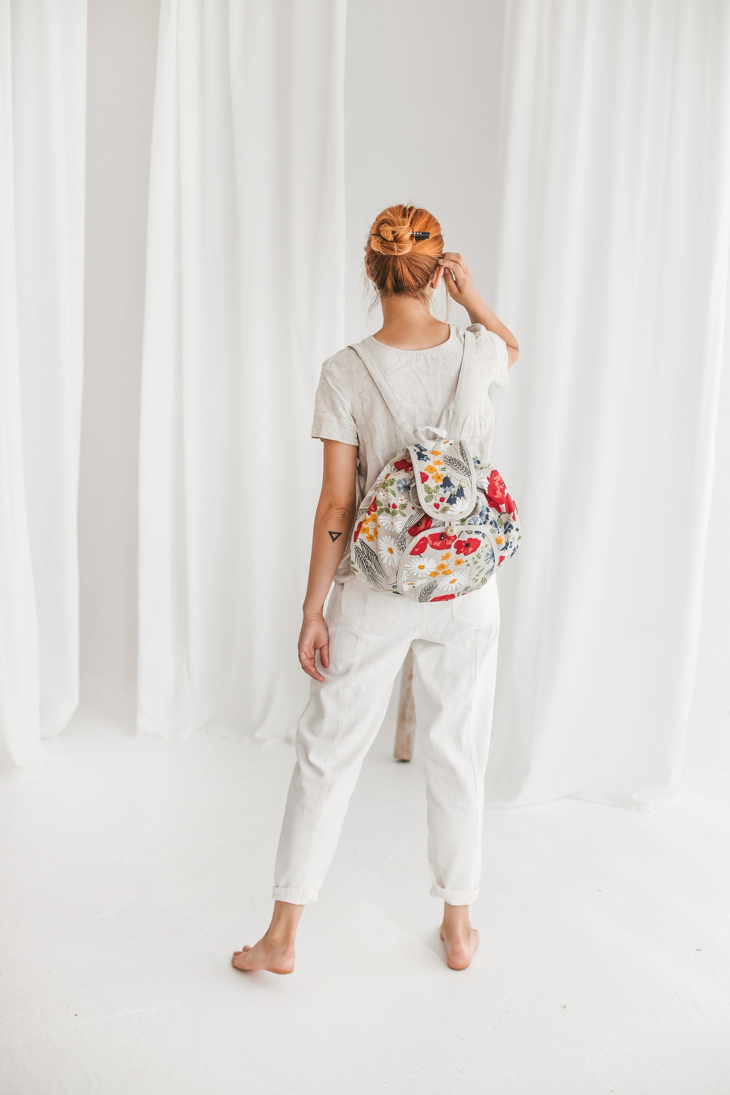 Large Drawstring Backpack Wildflowers